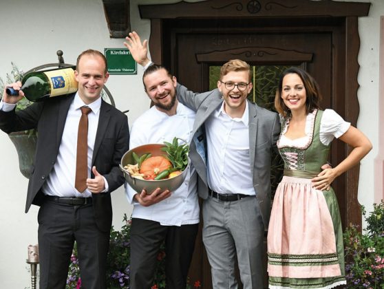 Hotel Alpenrose Kufstein · Chef-Sommelier Christian Prack, Küchenchef Markus Heimann, Inhaber Stephan Mauracher und Partnerin Carla Fuchs © Alpenrose Kufstein
