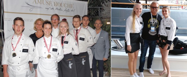 Top-Lehrlinge kochen für Staatsköche Internationaler Kochabend in der Amuse Bouche-Villa in Vasia | „Meet & Greet“ mit Robert Geiss auf der Samurai, einer Luxus-Yacht im Hafen von Monaco.