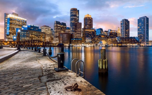 Sonnenuntergang, Sunset, Boston, Skyline, Massachusetts, USA