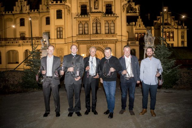 Kamptaler Wein Nacht 2018 Schloss Grafenegg | Preisträger: v.l. Günther Brandl, Oskar Hager, Ehrengast Gerhard Zadrobilek, Franz Karner (Schloss Gobelsburg), Anton Eitzinger, Maximilian Aichinger