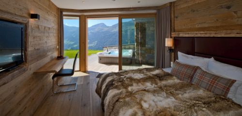 Schlafraum Chalet mit Jacuzzi
