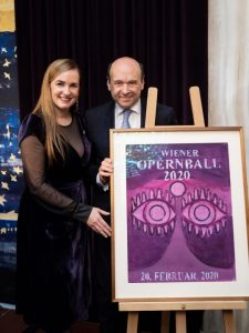Wiener Opernball 2020 · Maria Großbauer und Direktor Dominique Meyer enthüllen das Opernballplakat