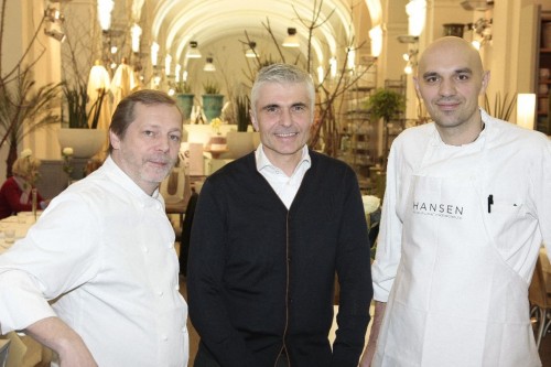 Christian Petz kocht einen Monat lang im Restaurant Hansen Christian Petz, Hansen-Chef Leo Doppler, Hansen-Küchenchef Tom Frötsch