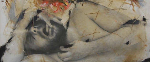 Arnulf Rainer Schlaf, 1973-74 Öl auf Fotografie auf Holz