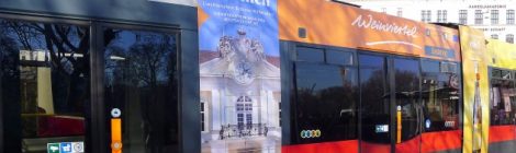 Wiener Straßenbahnen mit Weinviertel-Branding