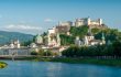 Salzburg, Blick vom Müllnersteg auf die Festung Hohensalzburg und auf die Salzburger Altstadt